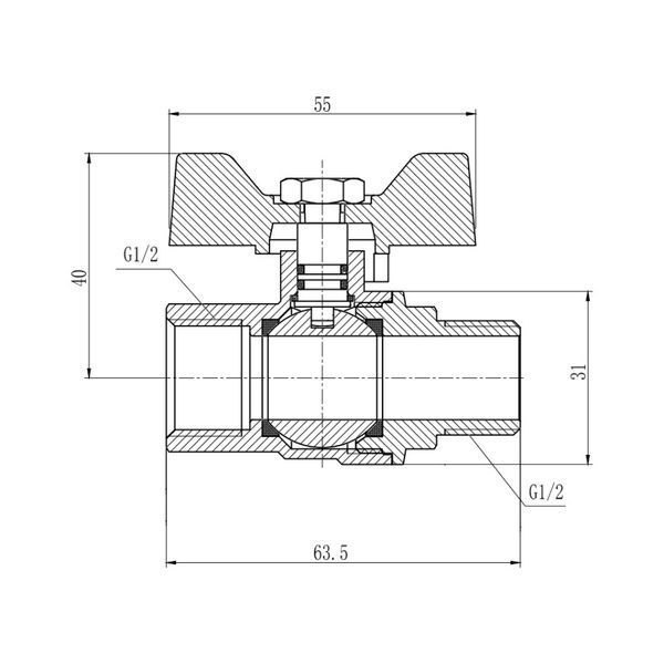 Кран кульовий Thermo Alliance Forte 1/2" ВЗ для газа (метелик) SF607G15 SD00010578 фото