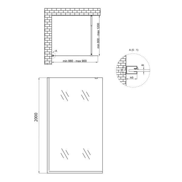 Душова перегородка Qtap Walk-In Standard CRM209.C8 90х200 см, скло Clear 8 мм, покриття CalcLess SD00045303 фото