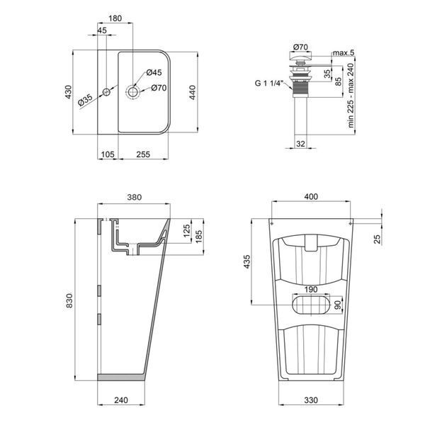 Комплект Qtap Tern: Раковина напольная моноблок 440х380х830 мм White + Донный клапан PU02O SD00053444 фото