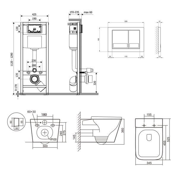 Готовое решение Qtap для ванной комнаты: подвесной унитаз Tern Ultra Quiet 525x345x360 + комплект инсталляции Nest 4 в 1 (квадратная клавиша Chrome) SD00053630 фото