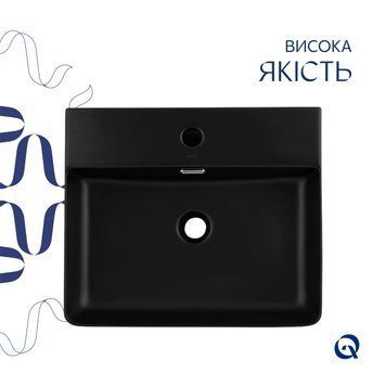 Комплект Qtap Nando LT: Раковина підвісна прамокутна 500х420х130 мм Matt Black + Донний клапан PU03O SD00053446 фото