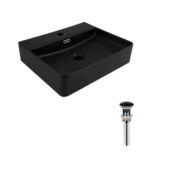 Комплект Qtap Nando LT: Раковина подвесная прямоугольная 500х420х130 мм Matt Black + Донный клапан PU03O SD00053446 фото