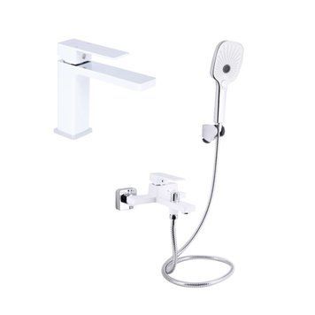 Акційний набір Qtap: Змішувач для раковини QTGEM270CRW45675 Chrome/White + Змішувач для ванни (з душовим гарнітуром) QTGEM259CRW45683 Chrome/White SD00055211 фото