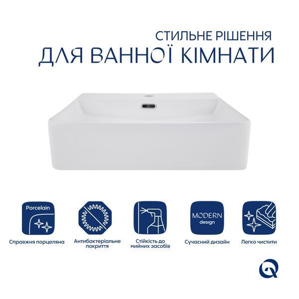 Комплект Qtap Nando LT: Раковина підвісна прамокутна 500х420х130 мм White + Донний клапан PU02O SD00053447 фото