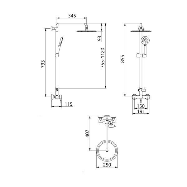 Душова система для душу Lidz Aria 1020 на два споживача (k35) LDARI1020NKS46114 Nickel SD00052238 фото