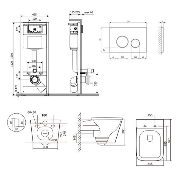 Готове рішення Qtap для ванної кімнати: підвісний унітаз Tern Ultra Quiet 525x345x360 + комплект інсталяції Nest 4 в 1 (кругла клавіша Satin) SD00053633 фото