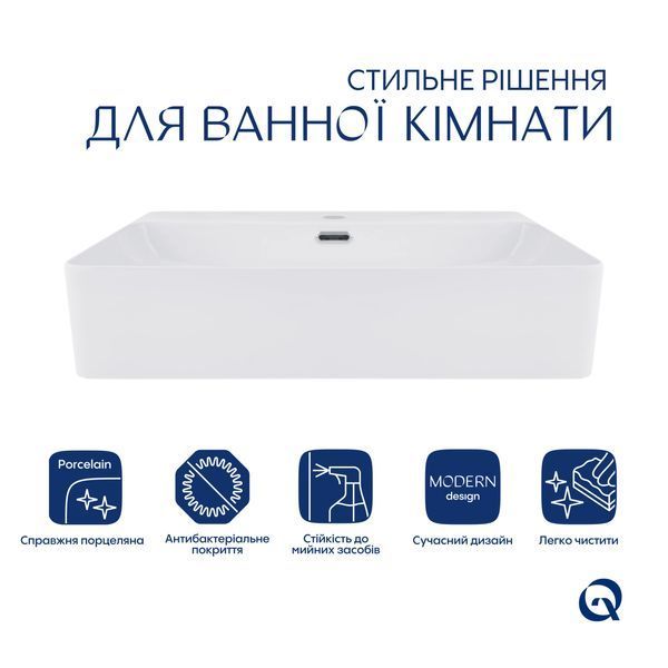Комплект Qtap Nando LT: Раковина підвісна прамокутна 610х420х140 мм White + Донний клапан PU02O SD00053450 фото