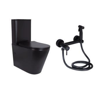 Комплект 2 в 1: підлоговий унітаз Qtap Scorpio Matt Black QT14226088AMB + набір гігієнічного душу Lidz Aria Black LDARI110BLA43394 SD00055247 фото
