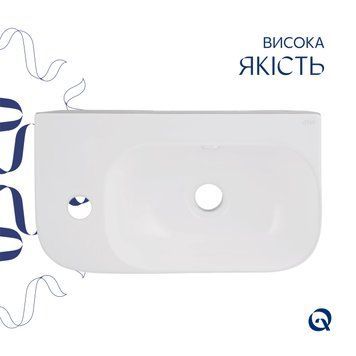 Комплект Qtap Tern: Раковина підвісна прамокутна ліва 450х250х158 мм White + Донний клапан PU02O SD00053451 фото