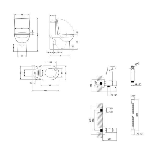 Комплект 2 в 1: підлоговий унітаз Qtap Scorpio Matt Black QT14226088AMB + набір гігієнічного душу Lidz Aria Black LDARI110BLA43394 SD00055247 фото