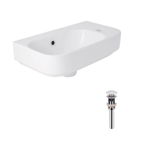Комплект Qtap Tern: Раковина подвесная прямоугольная правая 450х250х158 мм White + Донный клапан PU02O SD00053452 фото