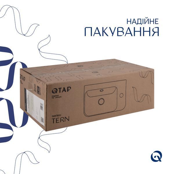 Комплект Qtap Tern: Раковина подвесная прямоугольная правая 450х250х158 мм White + Донный клапан PU02O SD00053452 фото