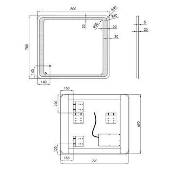 Дзеркало Qtap Leo 800х700 з LED-підсвічуванням Touch, димер, рег. яскравості QT117814187080W SD00045753 фото