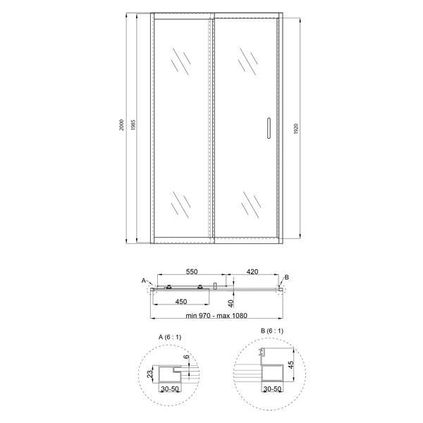 Душевая дверь в нишу Qtap Taurus CRM201-11.C6 97-108x200 см, стекло Clear 6 мм, покрытие CalcLess SD00039722 фото