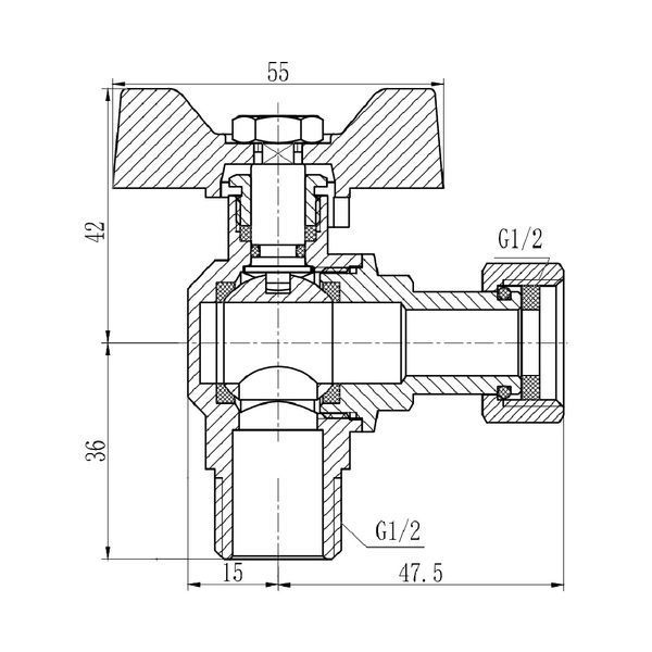 Кран кульовий з накидною гайкою SD Forte1/2" ВЗ для води кутовий SF224W15 SD00017977 фото