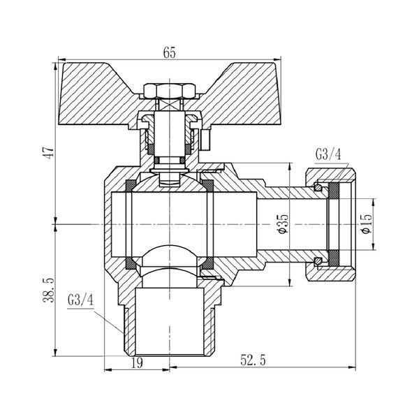 Кран кульовий з накидною гайкою Thermo Alliance Forte 3/4" ВЗ для води кутовий SF224W20 SD00017978 фото