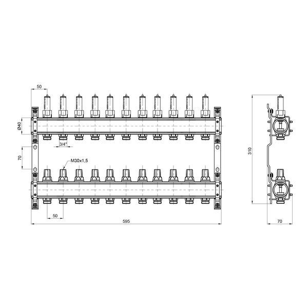 Колектор з витратомірами Thermo Alliance Standart 1" 11 виходів SD00411 SD00041510 фото