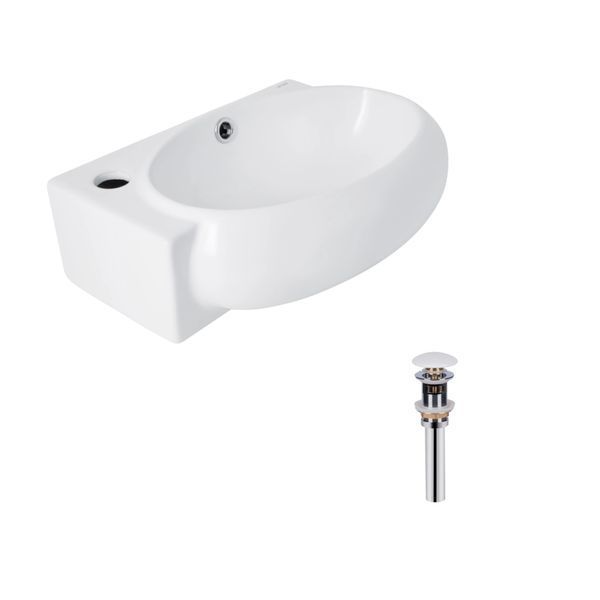 Комплект Qtap Leo: Раковина підвісна овальна ліва 430x285x160 мм White + Донний клапан PU02O SD00053456 фото