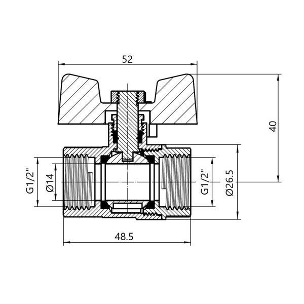 Кран кульовий Thermo Alliance Standart 1/2" ВР для газу (метелик) SD602NG15PN40 SD00021341 фото