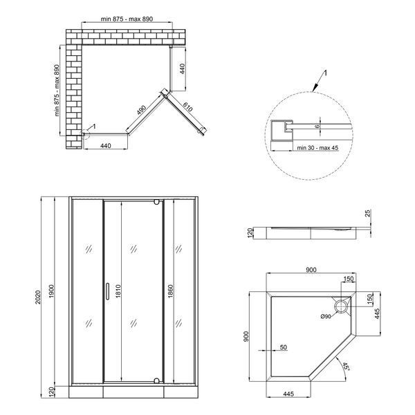 Набор Qtap душевая кабина Leo CRM10995-AC6 Clear 2020x900x900 мм + поддон Diamond 309912 90x90x12 см с сифоном SD00048935 фото