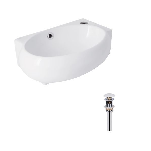 Комплект Qtap Leo: Раковина подвесная овальная правая 430x285x160 мм White + Донный клапан PU02O SD00053457 фото