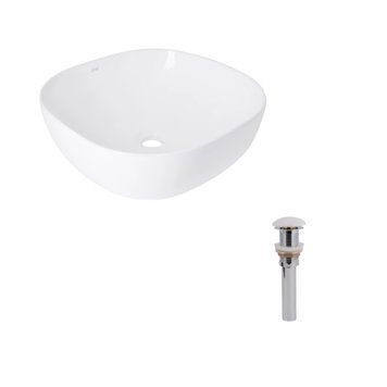 Комплект Qtap Kolibri: Раковина накладна 400x400x140 мм, White, квадратна + Донний клапан Pop-up PU02 SD00054590 фото