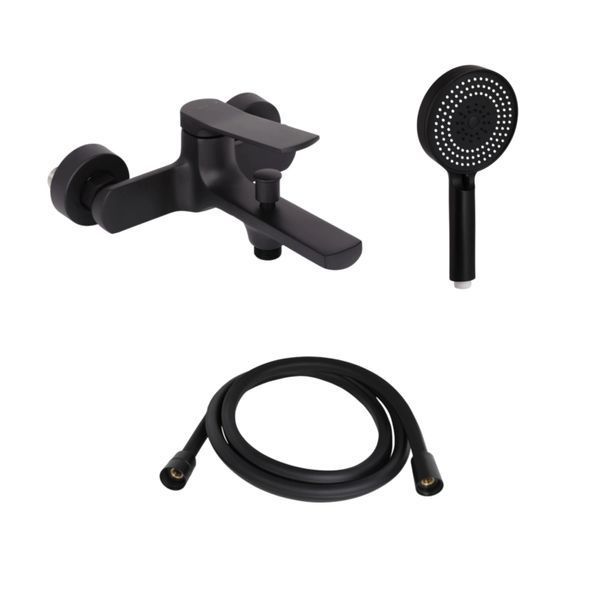Комплект Qtap Slavonice Black Matt: Змішувач QTSLA259BLM45918 + Шланг QTHADPVCSQ160B + Лійка QTRUC125BLM45951 SD00054151 фото