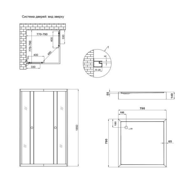Душевая кабина Lidz Wawel SC80x80.SAT.LOW.GR, стекло тон. 4 мм + Lidz Душевой поддон KAPIELKA ST80x80х14 SD00051444 фото