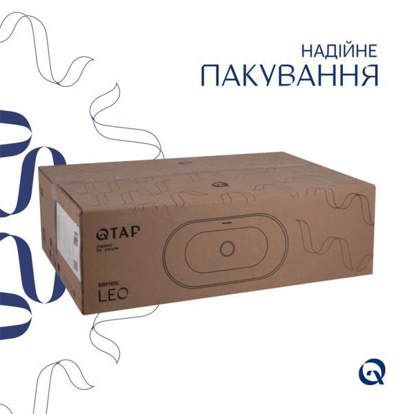 Комплект Qtap Leo: Раковина врізна 610x405x185 мм, White, овальна + Донний клапан Pop-up PU02O SD00054596 фото