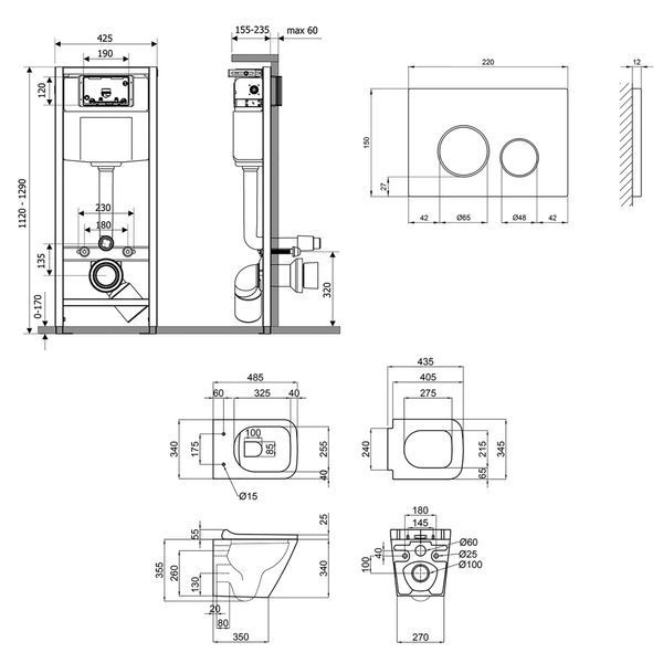Готове рішення Qtap для ванної кімнати: підвісний унітаз Tern Rimless 490x340x350 + комплект інсталяції Nest 4 в 1 (кругла клавіша Satin) SD00043021 фото