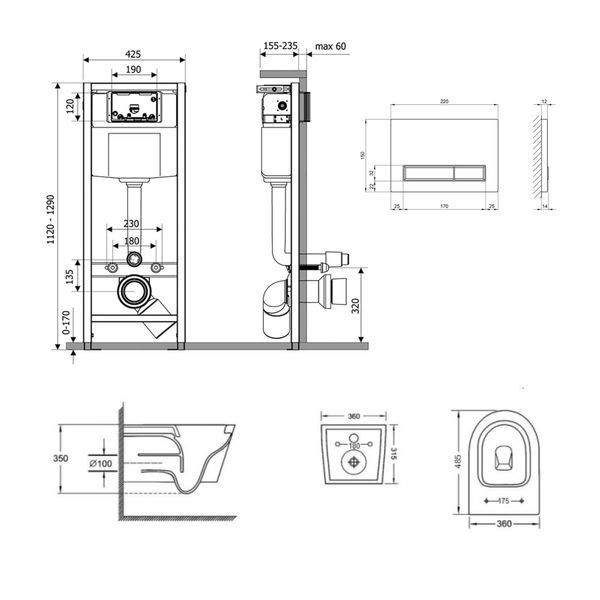 Готовое решение Qtap для ванной комнаты: подвесной унитаз Jay Ultra Quiet 485x360x320 + комплект инсталляции Nest 4 в 1 (линейная клавиша Chrome) SD00051264 фото