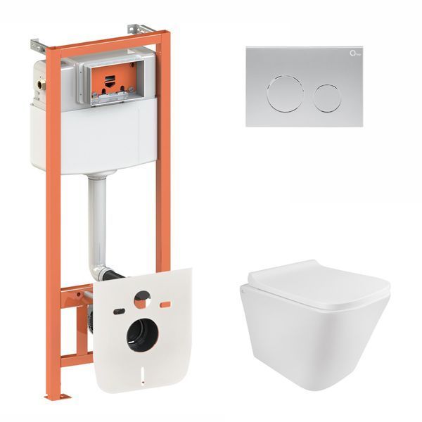 Готове рішення Qtap для ванної кімнати: підвісний унітаз Tern Rimless 490x340x350 + комплект інсталяції Nest 4 в 1 (кругла клавіша Satin) SD00043021 фото