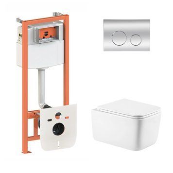 Готове рішення Qtap для ванної кімнати: підвісний унітаз Gemini Ultra Quiet 530х365х373 + комплект інсталяції Nest 4 в 1 (кругла клавіша Chrome) SD00052286 фото