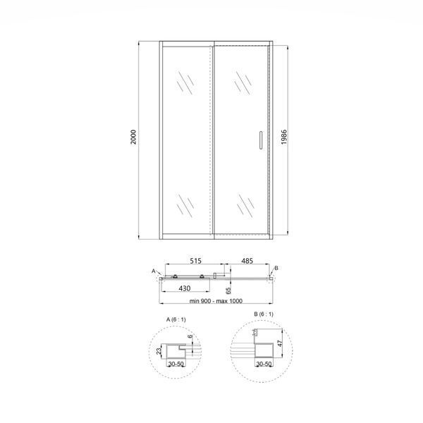 Душевая дверь в нишу Qtap Taurus CRM209-1.C6 90-100x200 см, стекло Clear 6 мм, покрытие CalcLess SD00045295 фото