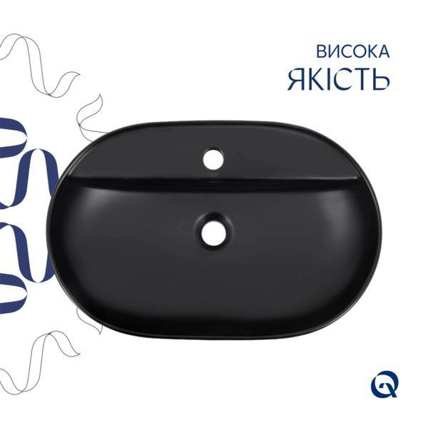Комплект Qtap Scorpio: Раковина накладна 600x400x120 мм, Matt Black, овальна + Донний клапан Pop-up PU03 SD00054593 фото