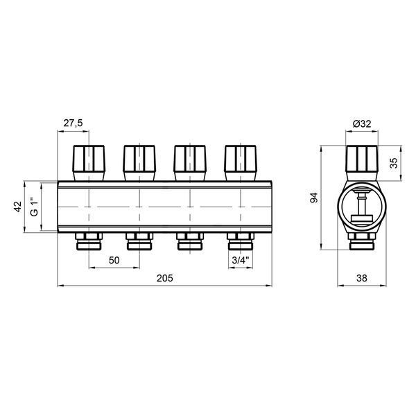 Колектор&nbsp;Icma&nbsp;з&nbsp;регулювальними&nbsp;вентилями&nbsp;1" 4 виходи №1105 (Blue) SD00049607 фото