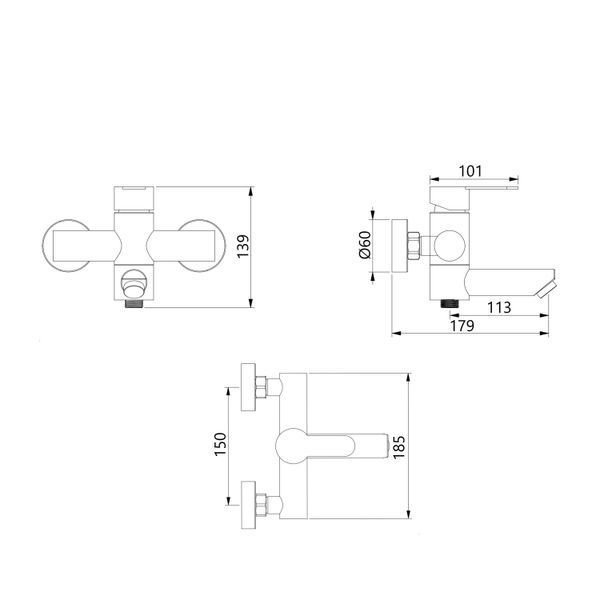 Смеситель для ванны Brinex Pure 006 с поворотным изливом (с душевым гарнитуром) Graphite BRIPUR006GRP SD00053176 фото