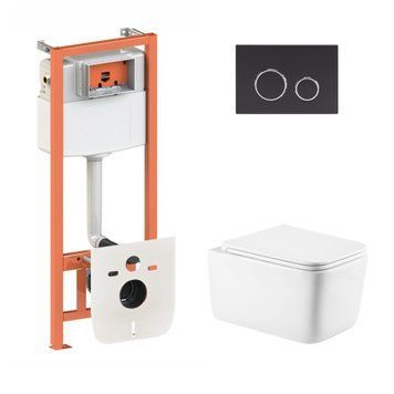 Готове рішення Qtap для ванної кімнати: підвісний унітаз Gemini Ultra Quiet 530х365х373 + комплект інсталяції Nest 4 в 1 (кругла клавіша Matt Black) SD00052288 фото