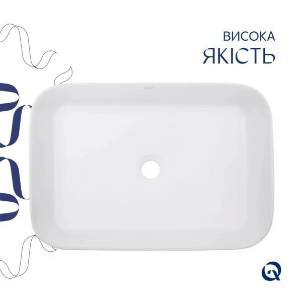 Комплект Qtap Virgo N: Раковина накладная 560x380x130&nbsp;мм, White, прямоугольная + Донный клапан Pop-up PU02 SD00054586 фото