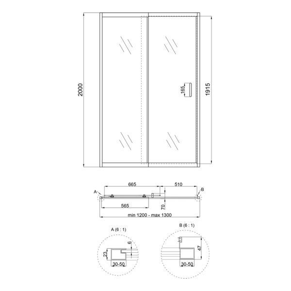 Душевая дверь в нишу Qtap Taurus CRM2012-13.C6 120-130x200 см, стекло Clear 6 мм, покрытие CalcLess SD00045297 фото