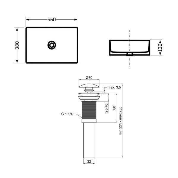 Комплект Qtap Virgo N: Раковина накладная 560x380x130&nbsp;мм, White, прямоугольная + Донный клапан Pop-up PU02 SD00054586 фото