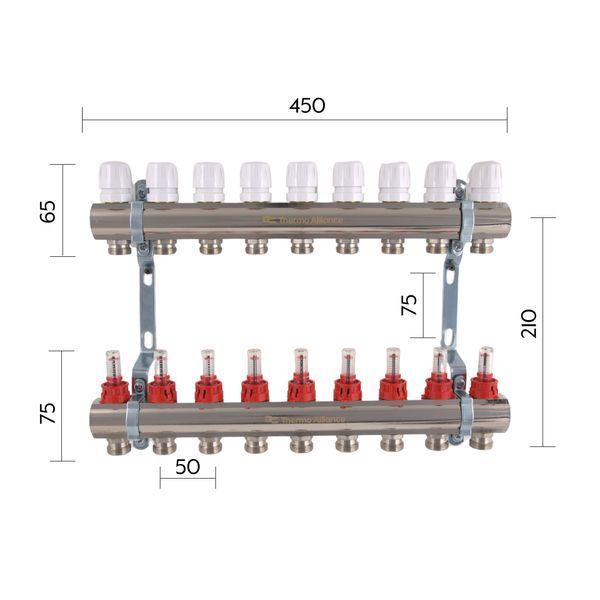 Колектор з витратомірами Thermo Alliance Standart 1" 9 виходів SD235W9 SD00021387 фото