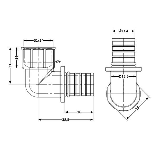 Кут натяжний Icma №1037 d16х2,2-1/2"В 851037ADBO05 SD00053885 фото