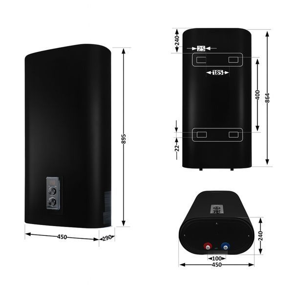 Водонагреватель электрический Thermo Alliance 50 л, Black, плоский, вертикальный, сухой ТЭН 2 кВт (0,8+1,2) DT50V20GPDD2B SD00054042 фото