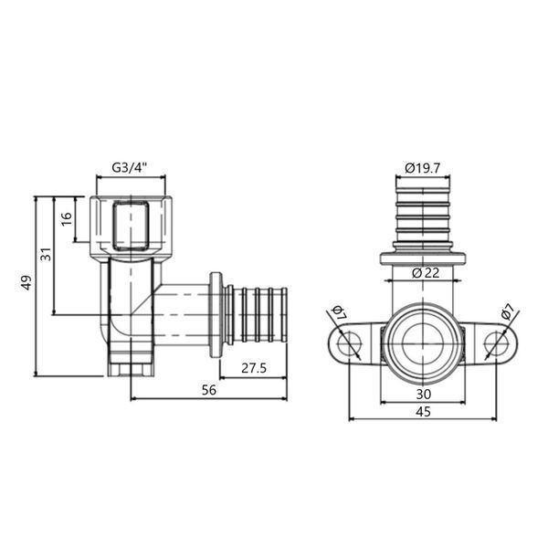 Кут натяжний Icma №1040 d25х3,5-3/4"В настінний 851040AEGX05 SD00053912 фото