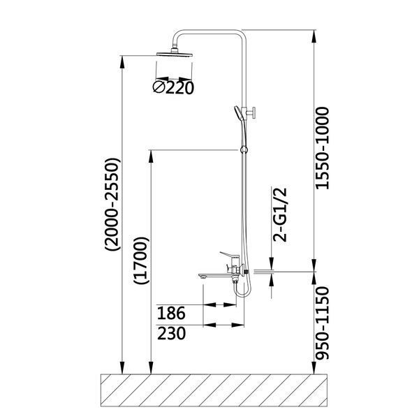 Душова система універсальна Qtap Presto на три споживача (з виливом) QTPRE111GRP45585 Graphite SD00051709 фото