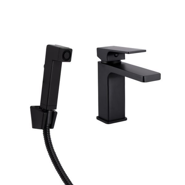 Змішувач для раковини Qtap Gemini (з гігієнічним душем) QTGEM272BLM45690 Black Matt SD00051814 фото