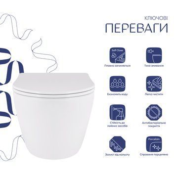 Унітаз підвісний Qtap Robin Mew безобідковий з сидінням Soft-close QT13332381АSW SD00050601 фото