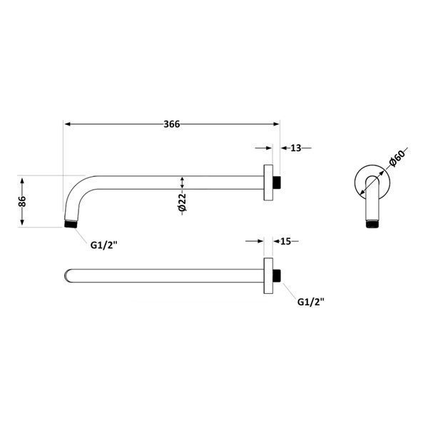 Кронштейн для верхнего душа Qtap Trubice 370 мм округлый QTTRU120BLM45927 Black Matt SD00052051 фото