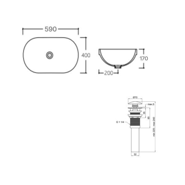 Комплект Qtap Leo: Раковина врізна овальна 590x400x170 мм White + Донний клапан PU02O SD00053416 фото